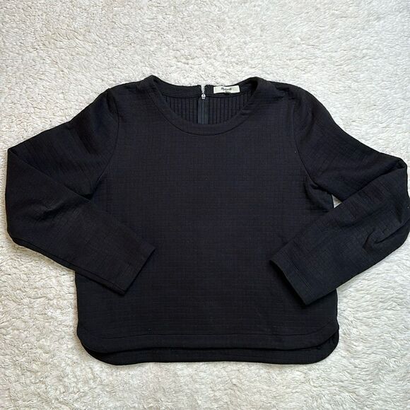 Madewell Women Long Sleeve Jacquard Grid Quilted Sweater Cropped Black Medium - Picture 1 of 9